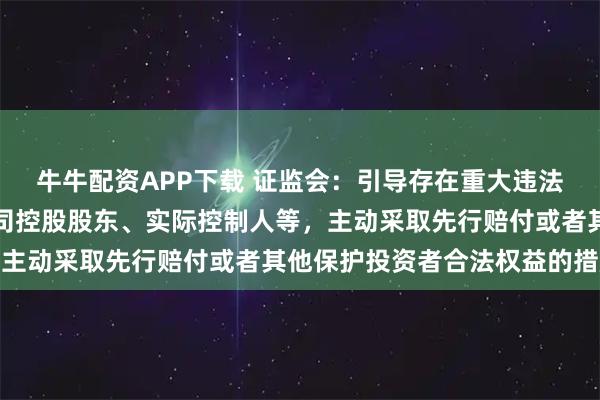 牛牛配资APP下载 证监会：引导存在重大违法强制退市风险的上市公司控股股东、实际控制人等，主动采取先行赔付或者其他保护投资者合法权益的措施